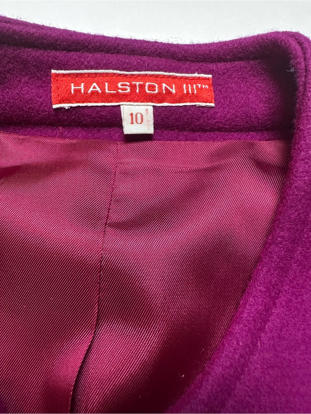 Vintage 80s Halston III Purple 100% Wool Collarless Jacket Blazer Size 10 - Picture 5 of 13